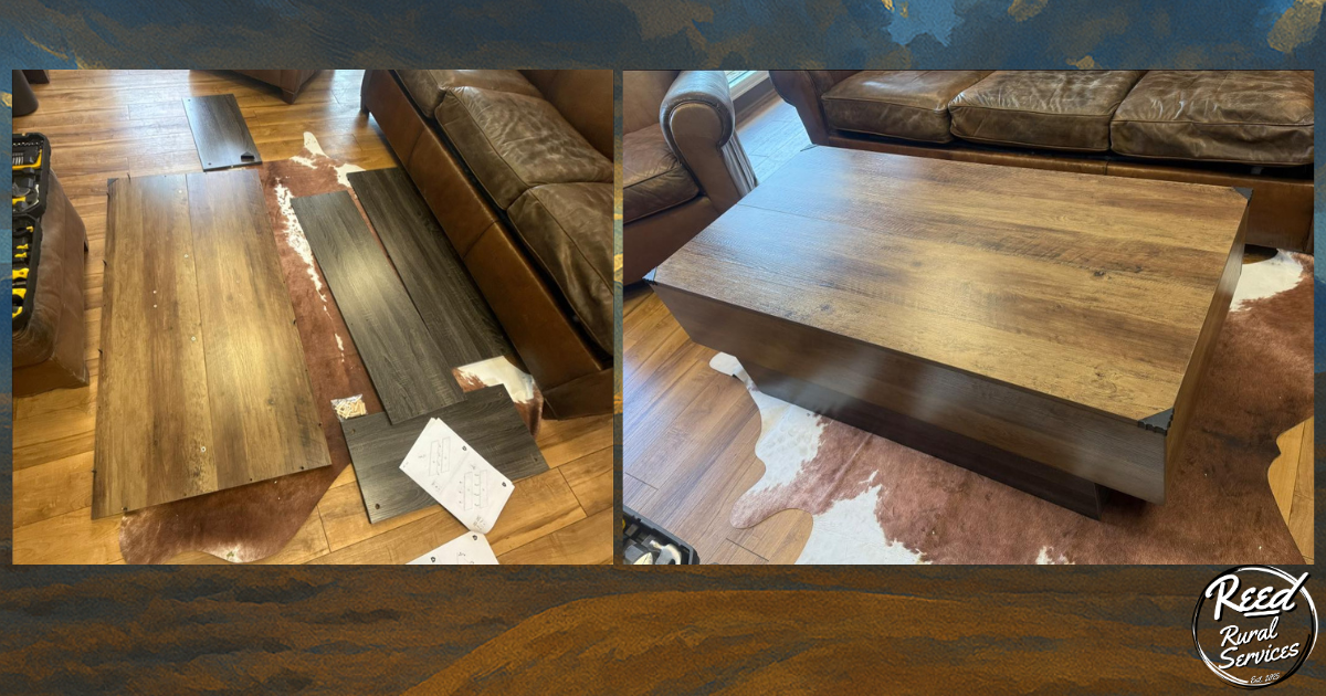 Coffee table assembled for a customer by Reed Rural Services